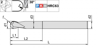H2S.z2.05.08.U4,7/30.75.30.D05.AlCrN Фреза сферическая твердосплавная по закаленной стали