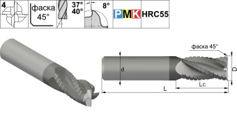 PMK10L.z4.03.15.57.37/40.F007.TiAlN Фреза концевая твердосплавная по металлу