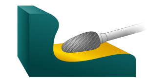 Борфреза сфероконическая (тип F), двойная насечка, F102006, медная пайка с двойной насечкой и средним зубом