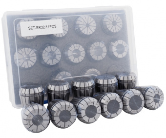 ER32-SET-11 Набор цанг ER32 - 11 шт. (4,5,6,8,10,12,13,15,16,18,20 мм) в пластиковом кейсе