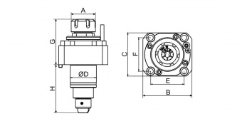 BMT55-DA55-25 Приводной инструментальный блок (MetalCraft) для цанг ER25 (радиальное крепление, марк. BMT55-0°-ER25)