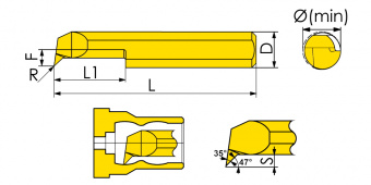 MQR-3-R0.05-L10-JF610M Мини-резец для профильного растачивания
