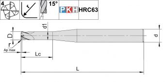 HF2.z4.06.42.80.R08.IC.TiAlSiXN Фреза концевая твердосплавная по металлу для высоких подач с центральным подводом СОЖ